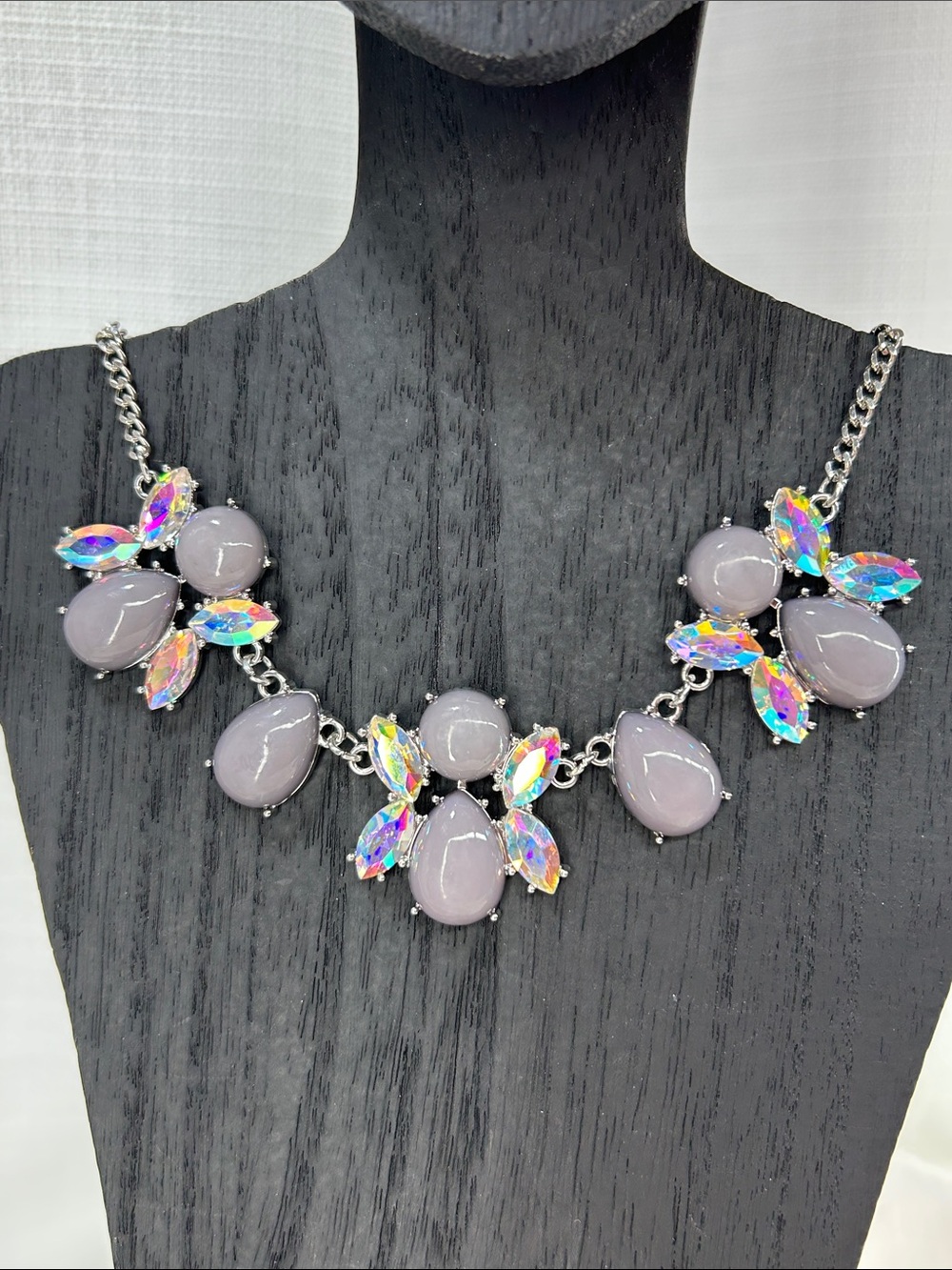 Statement Lavender Teardrop Necklace with Aurora Crystal Accents Galaxy Style